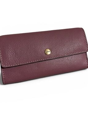 Lodis Pebbled Leather Long Wallet with Gold Snap